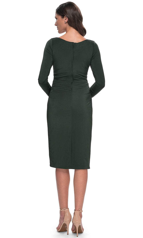 La Femme 31015 Jersey Ruched Scoop Neck Long Sleeves Formal Dress