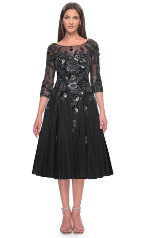 La Femme 31017 Tulle Sequin Illusion Bateau Prom Dress