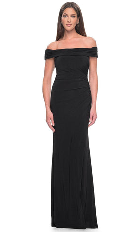La Femme 31086 Jersey Ruched Open Back Off the Shoulder Evening Gown