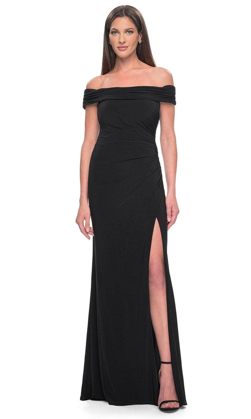 La Femme 31086 Jersey Ruched Open Back Off the Shoulder Evening Gown