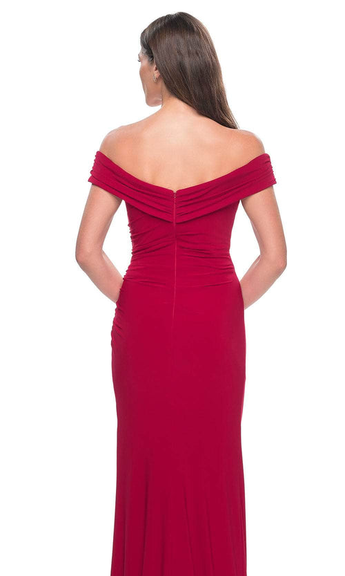 La Femme 31086 Jersey Ruched Open Back Off the Shoulder Evening Gown