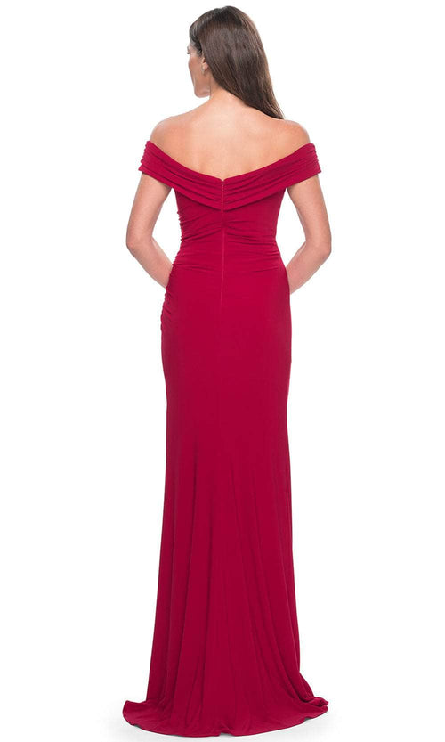 La Femme 31086 Jersey Ruched Open Back Off the Shoulder Evening Gown
