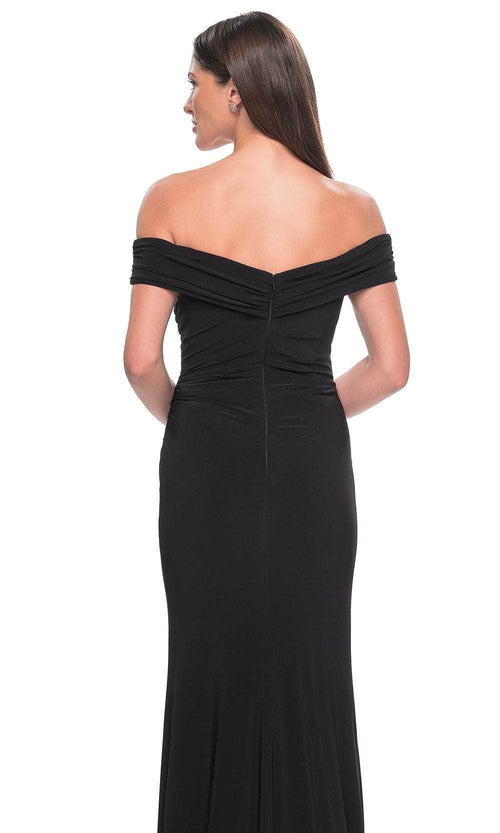 La Femme 31086 Jersey Ruched Open Back Off the Shoulder Evening Gown