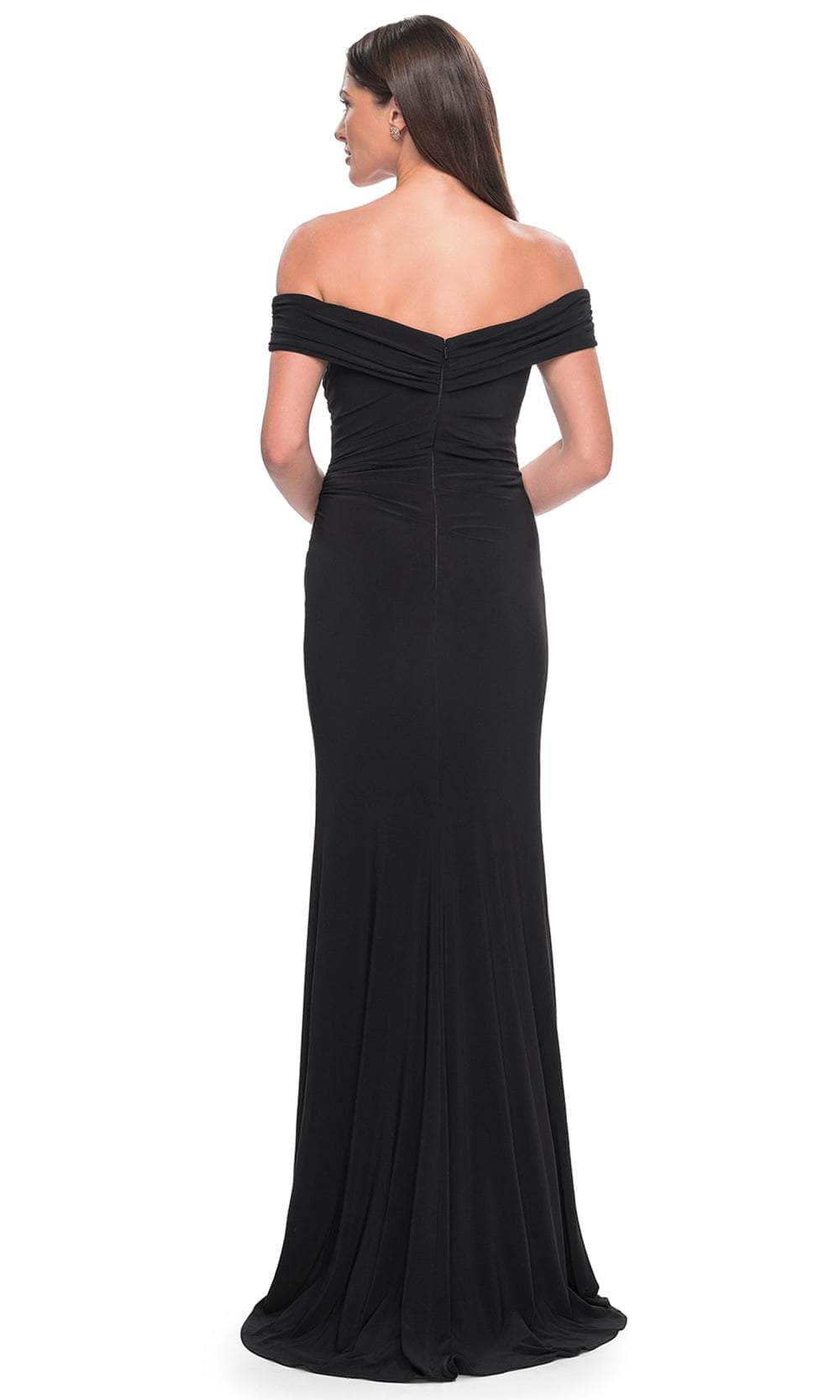 La Femme 31086 Jersey Ruched Open Back Off the Shoulder Evening Gown