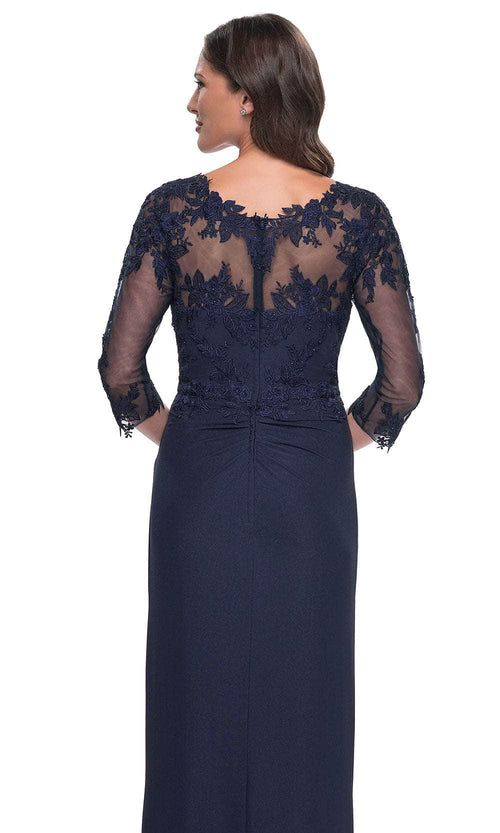 La Femme 31093 Jersey Illusion Floral V Neck Evening Gown