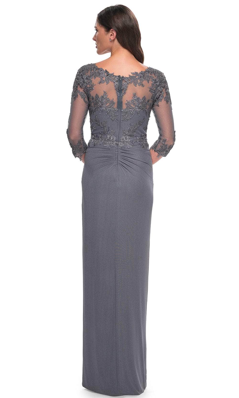 La Femme 31093 Jersey Illusion Floral V Neck Evening Gown