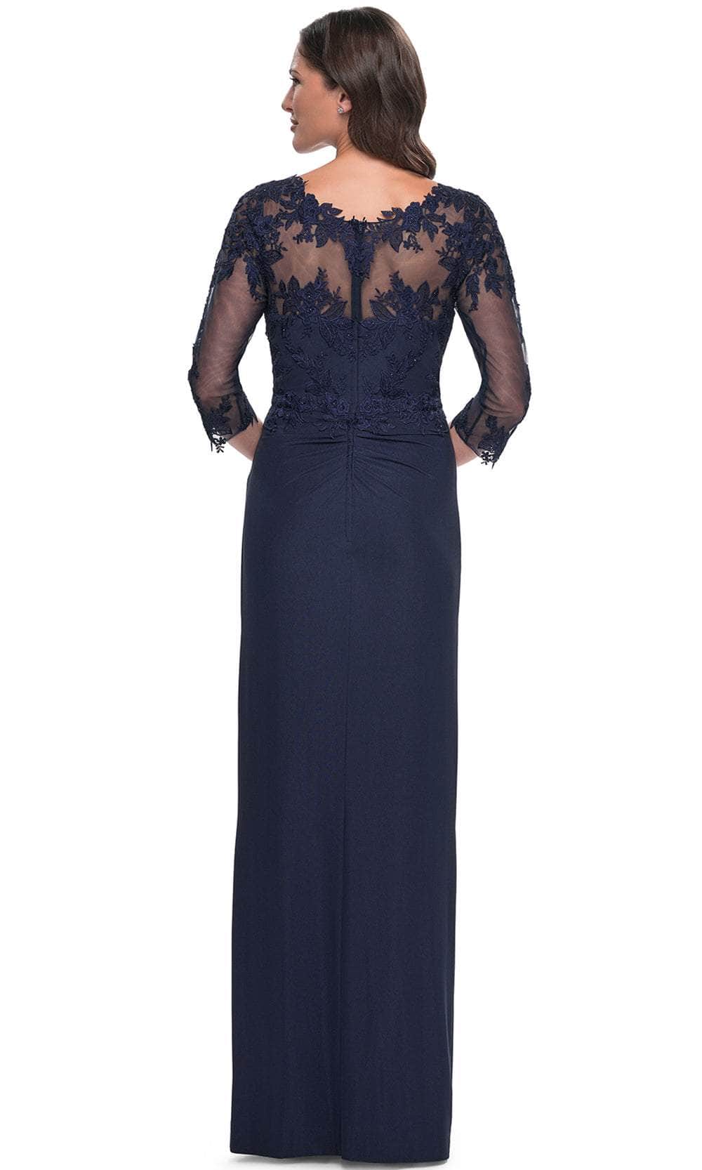La Femme 31093 Jersey Illusion Floral V Neck Evening Gown