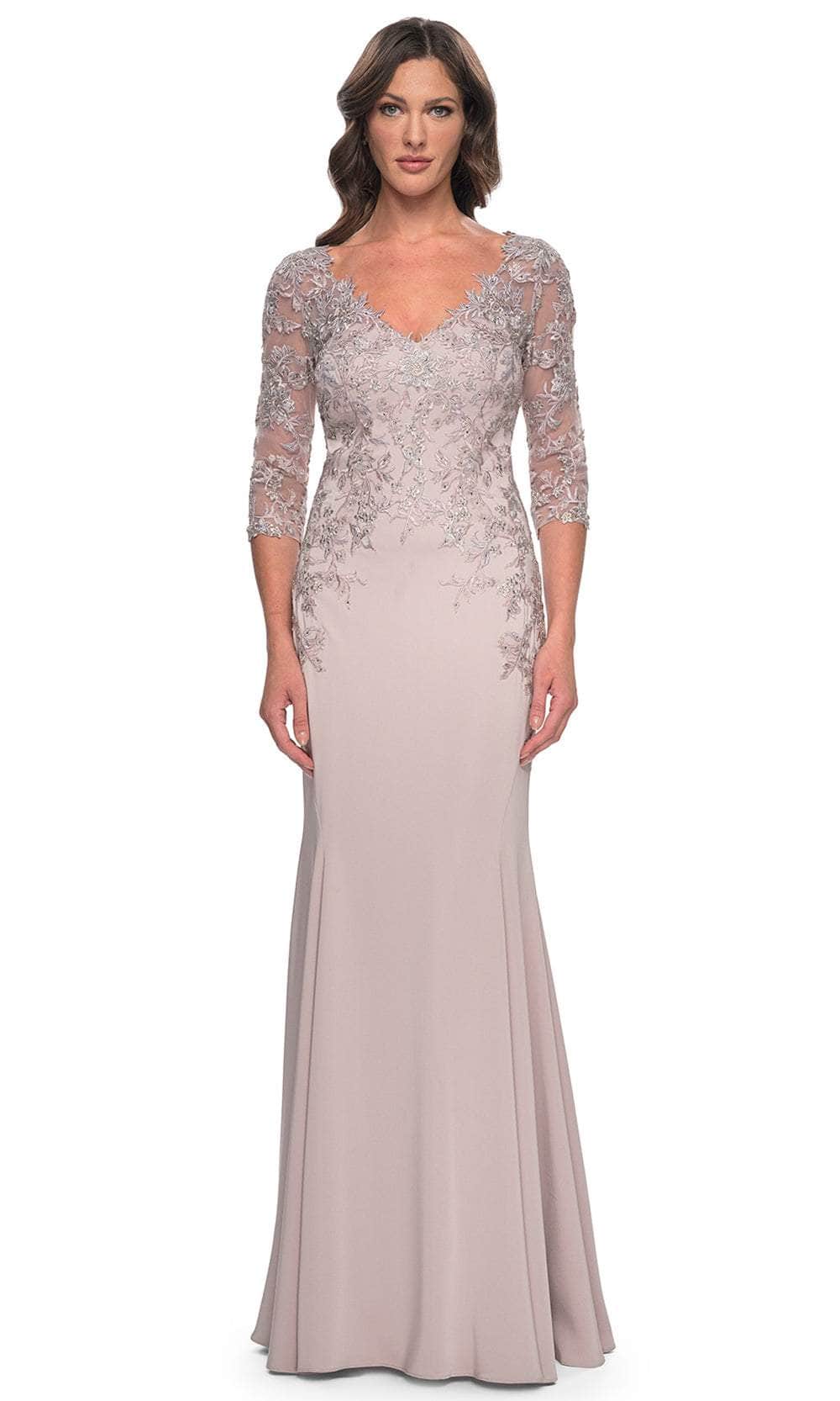 La Femme 31194 - Lace Applique Quarter Sleeve Evening Gown Evening Dresses 2 / Champagne