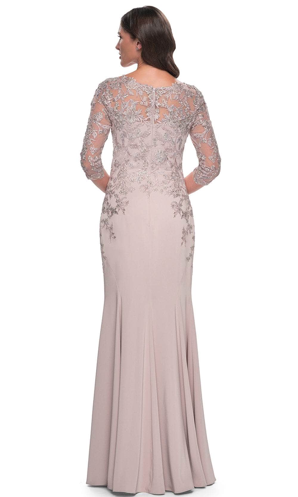 La Femme 31194 Jersey Lace Applique Illusion V Neck Evening Gown
