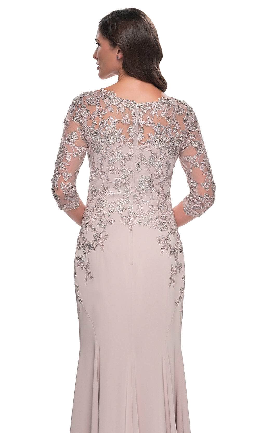 La Femme 31194 Jersey Lace Applique Illusion V Neck Evening Gown
