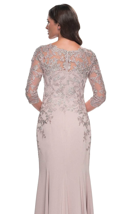 La Femme 31194 Jersey Lace Applique Illusion V Neck Evening Gown