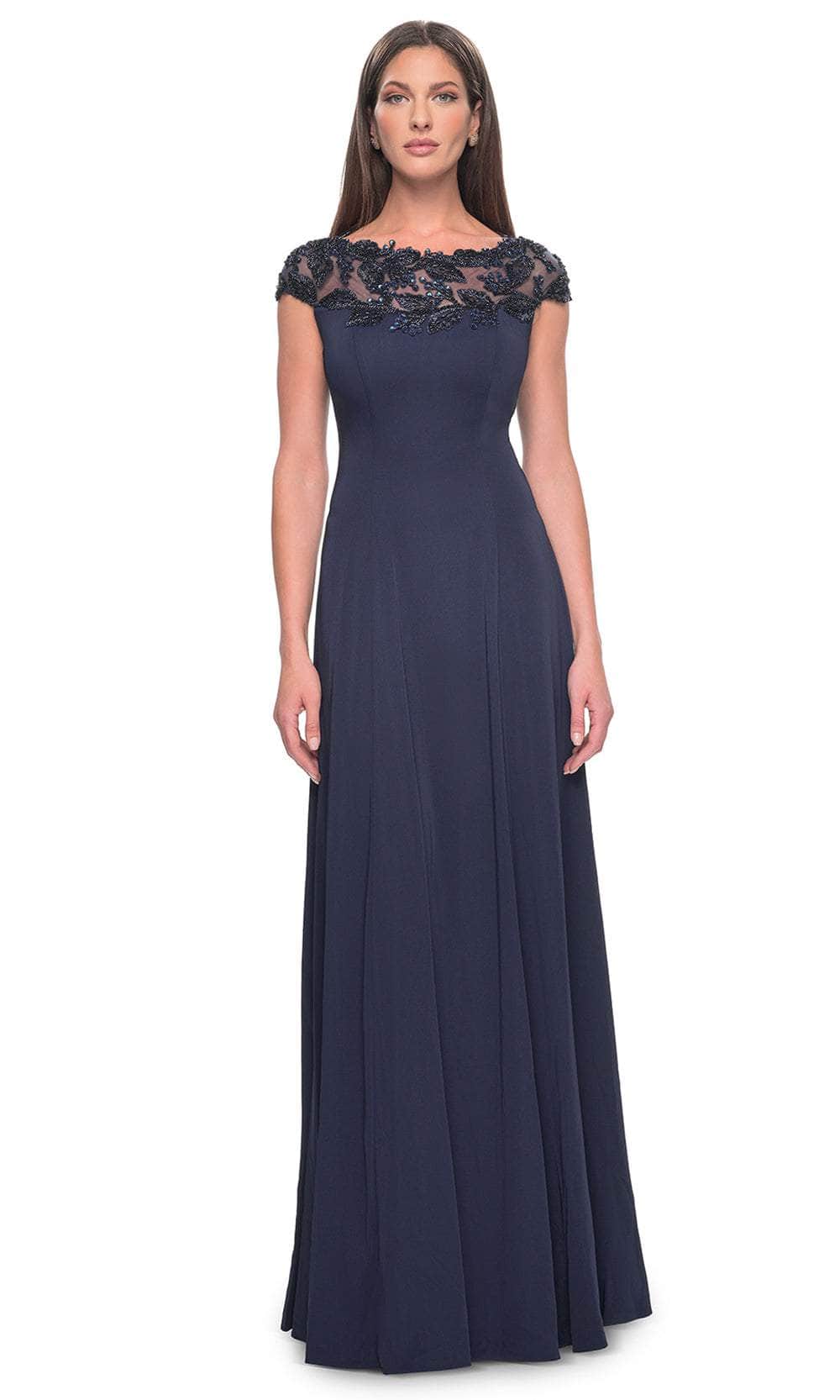 La Femme 31195 Jersey Beaded Illusion Bateau Evening Gown