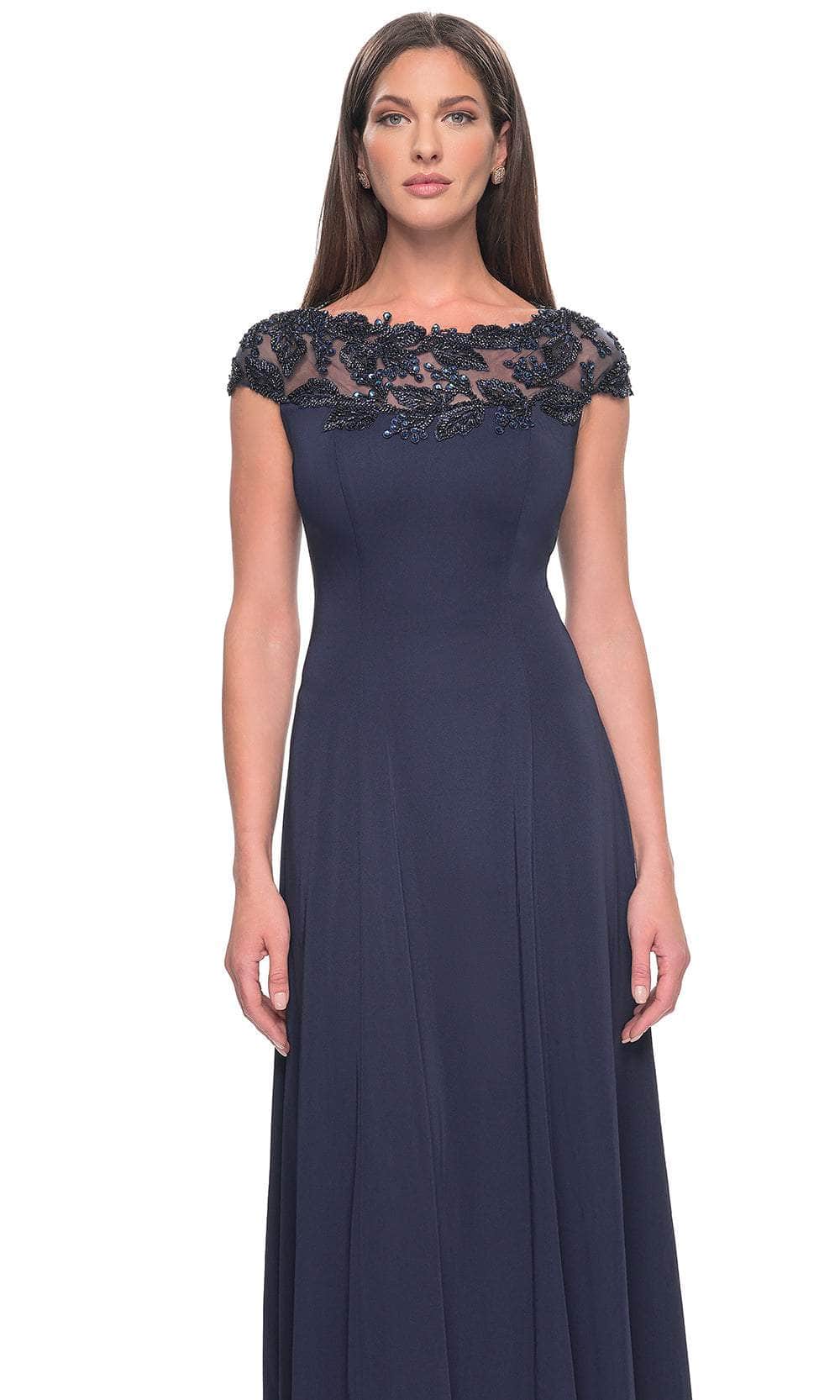 La Femme 31195 Jersey Beaded Illusion Bateau Evening Gown