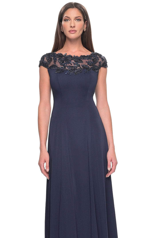 La Femme 31195 Jersey Beaded Illusion Bateau Evening Gown