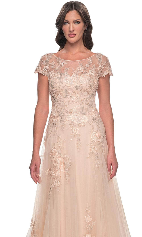 La Femme 31198 Tulle Beaded Lace Applique Bateau Prom Dress