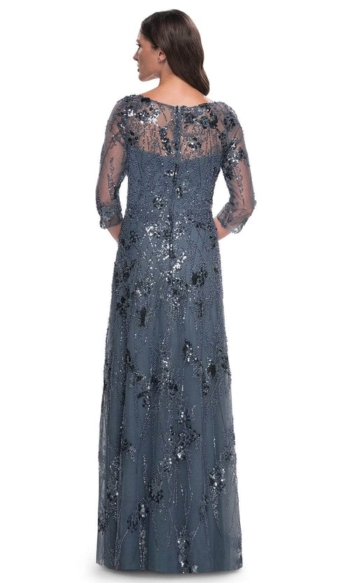 La Femme 31458 Quarter Sleeve Rhinestone Embellished Evening Gown