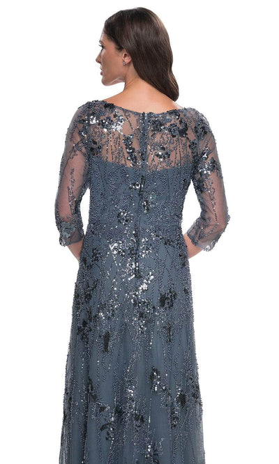 La Femme 31458 Quarter Sleeve Rhinestone Embellished Evening Gown