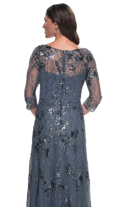 La Femme 31458 Quarter Sleeve Rhinestone Embellished Evening Gown