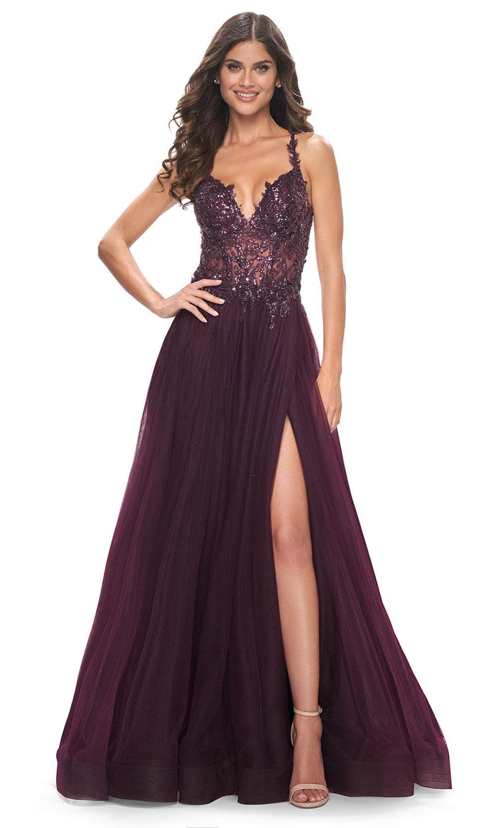 berry prom dress La Femme 31471 Beaded Lace What Color of Jewelry Size:One Size (see description) line tulle ballgown with Collection:Burnt Baddie
