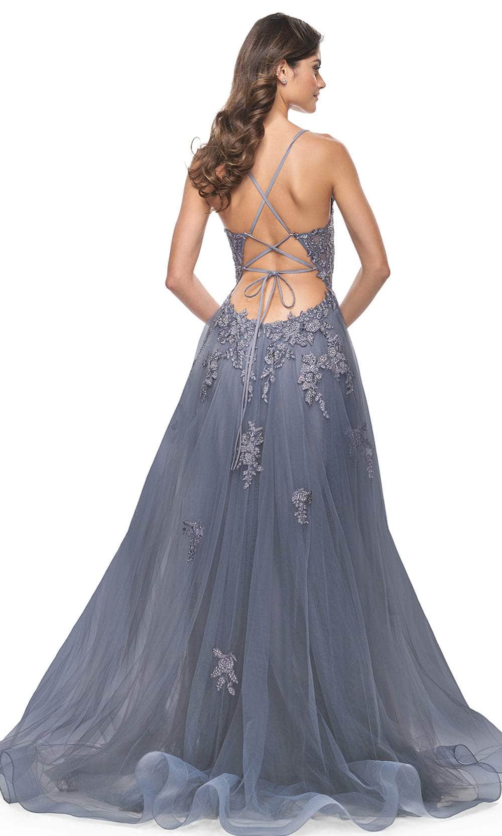 La Femme 31472 Beaded Appliqued Plunging Prom Gown