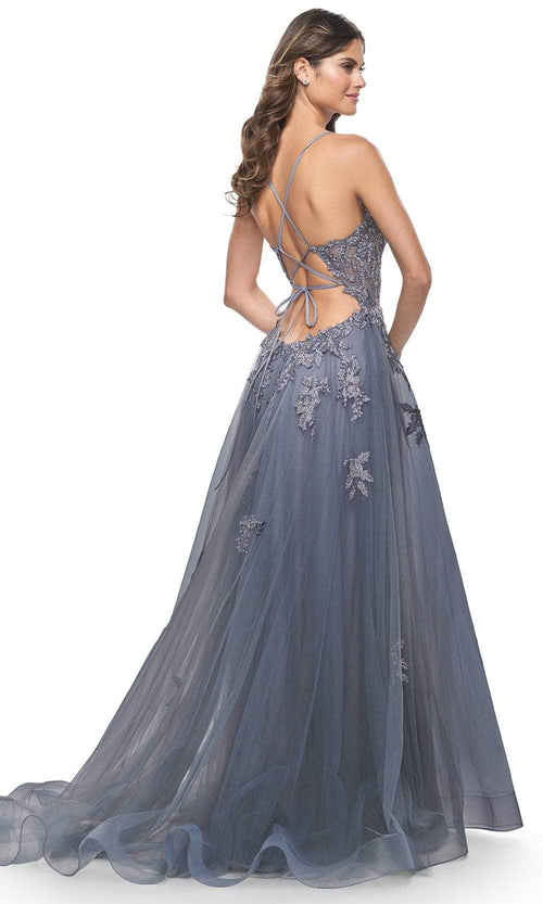 La Femme 31472 Beaded Appliqued Plunging Prom Gown