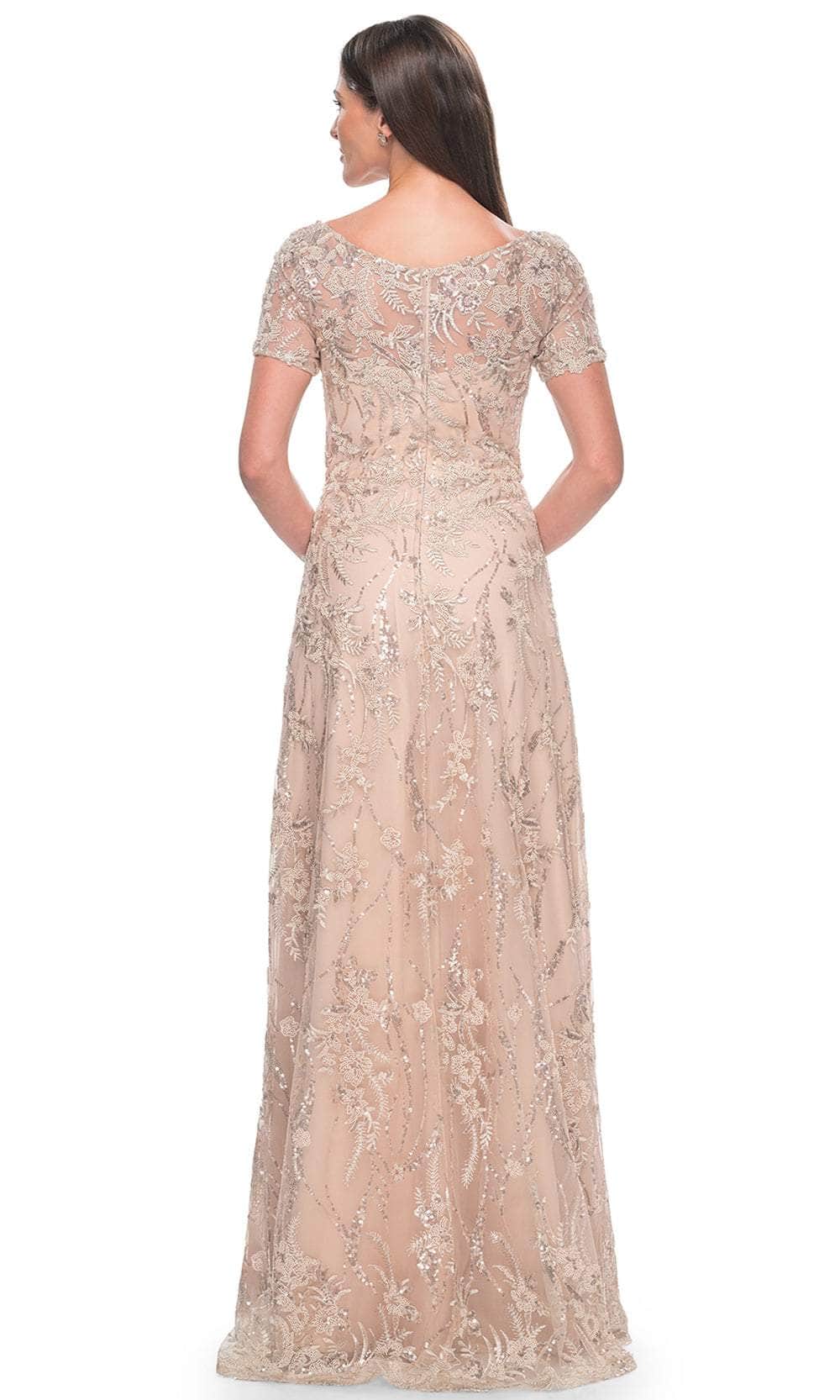 La Femme 31639 Lace Beaded Bateau Short Sleeves Formal Dress