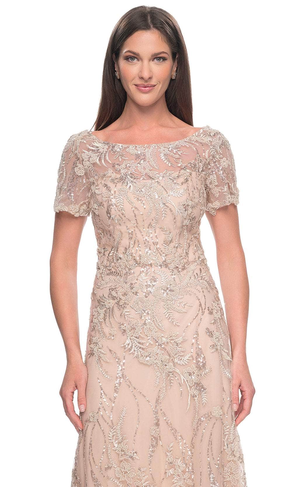 La Femme 31639 Lace Beaded Bateau Short Sleeves Formal Dress