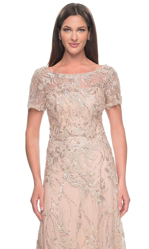 La Femme 31639 Lace Beaded Bateau Short Sleeves Formal Dress