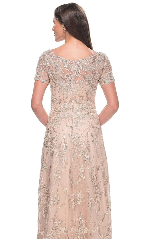 La Femme 31639 Lace Beaded Bateau Short Sleeves Formal Dress