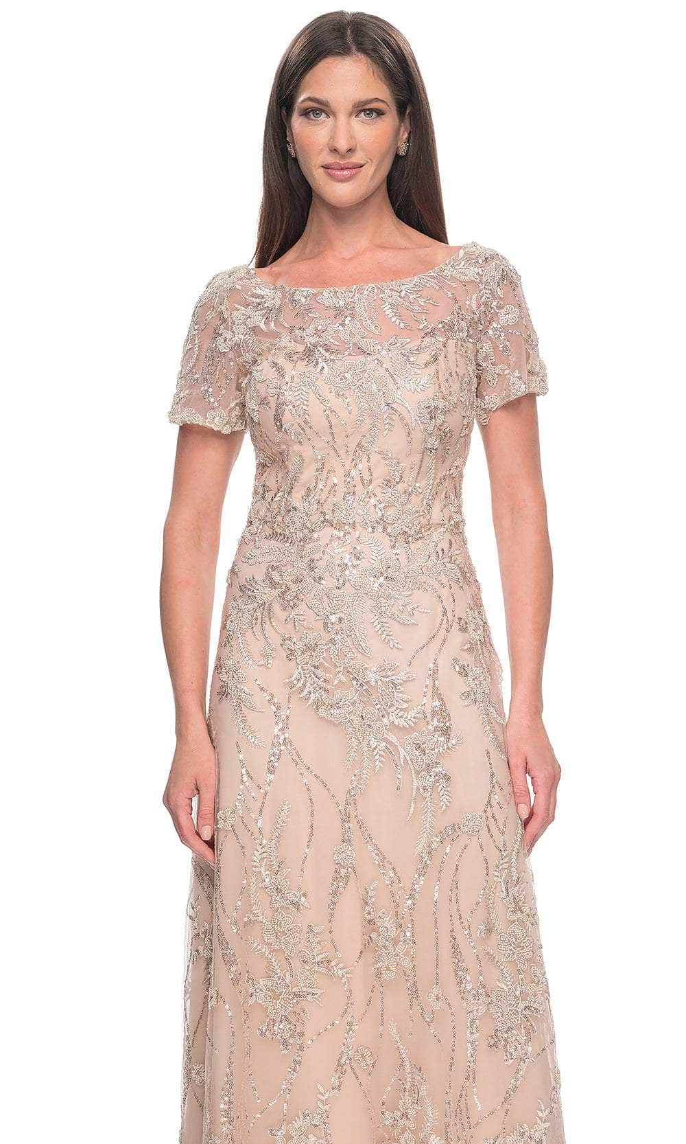 La Femme 31639 Lace Beaded Bateau Short Sleeves Formal Dress