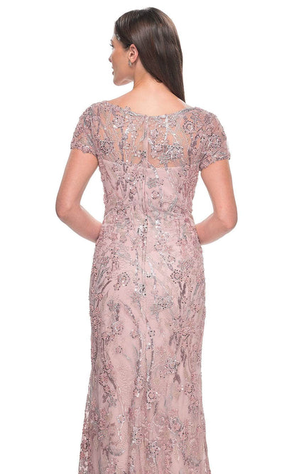 La Femme 31672 Beaded Floral Patterned Short Sleeve Evening Dress