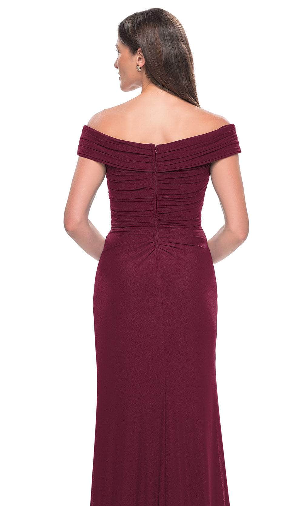 La Femme 31677 Jersey Ruched Open Back Off the Shoulder Evening Gown
