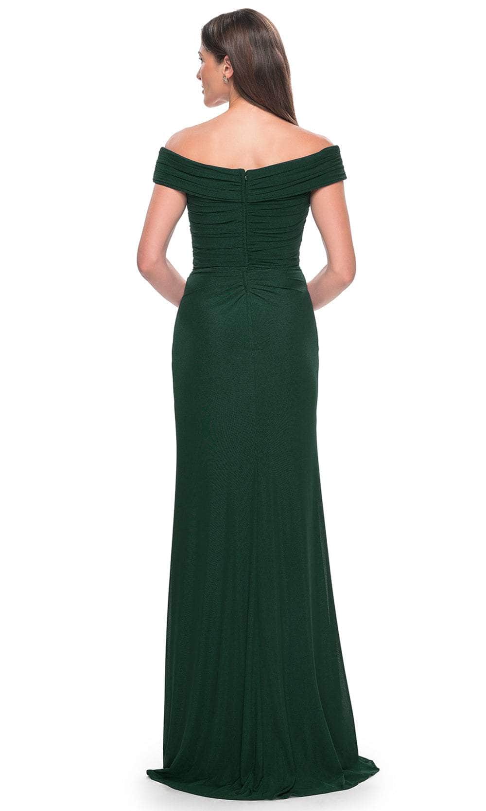 La Femme 31677 Jersey Ruched Open Back Off the Shoulder Evening Gown