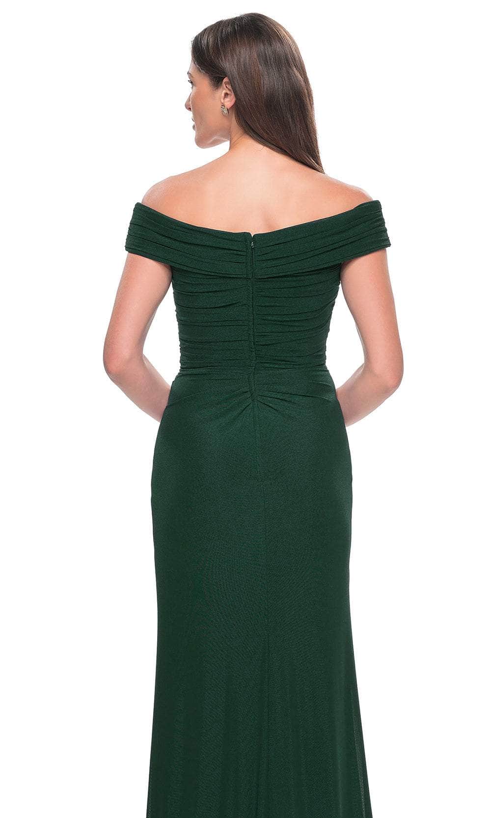 La Femme 31677 Jersey Ruched Open Back Off the Shoulder Evening Gown