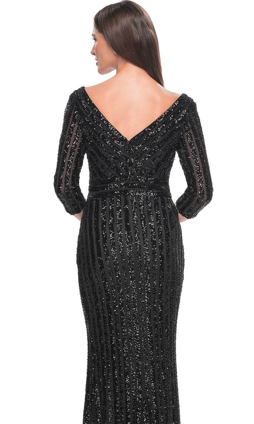 La Femme 31681 Beaded Sequin Open Back V Neck Evening Gown