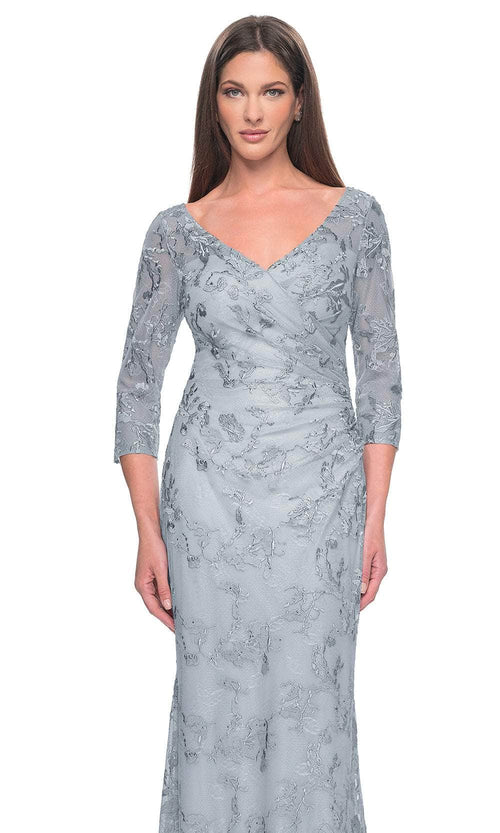 La Femme 31684 Lace Beaded Embroidered V Neck Evening Gown