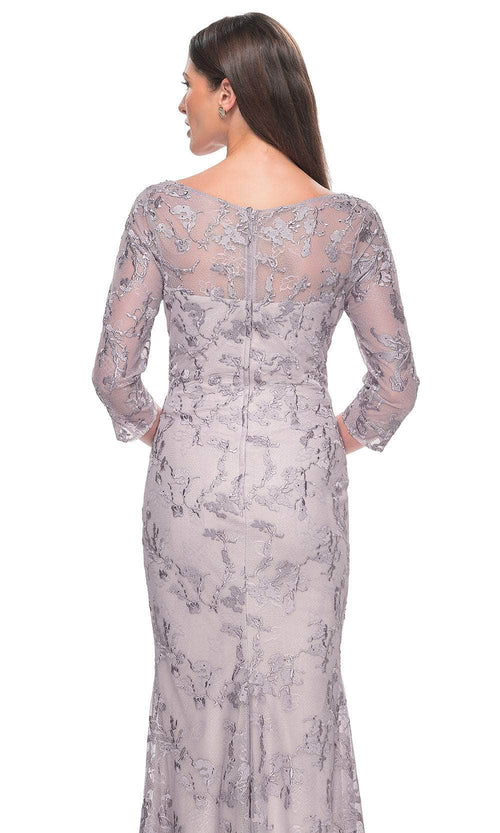 La Femme 31684 Lace Beaded Embroidered V Neck Evening Gown