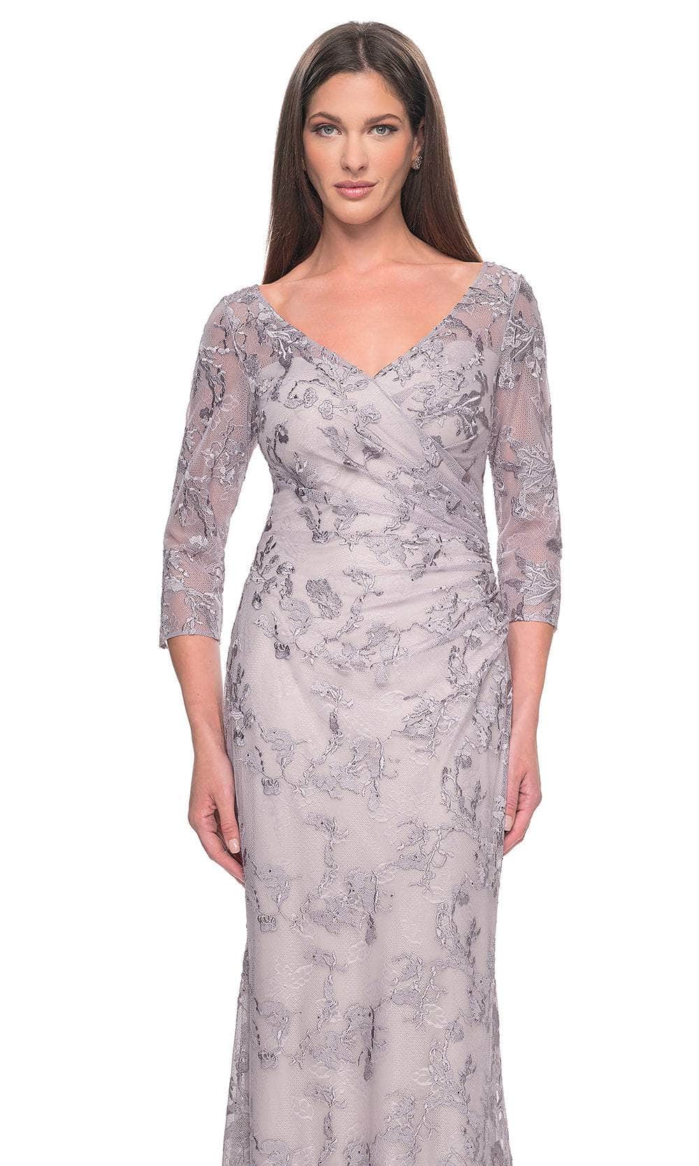 La Femme 31684 Lace Beaded Embroidered V Neck Evening Gown