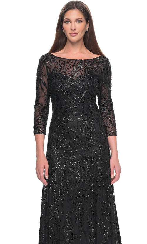 La Femme 31690 Lace Beaded Sequin Bateau Formal Dress