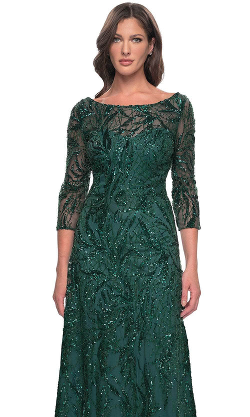La Femme 31690 Lace Beaded Sequin Bateau Formal Dress