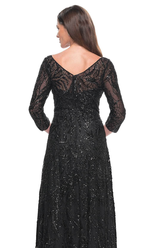 La Femme 31690 Lace Beaded Sequin Bateau Formal Dress