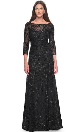 La Femme 31690 Lace Beaded Sequin Bateau Formal Dress
