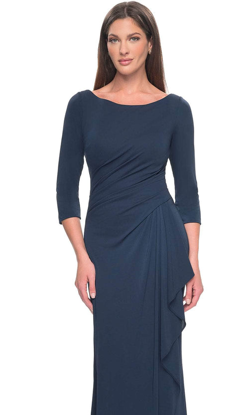 La Femme 31705 Jersey Ruched Ruffle Bateau Formal Dress
