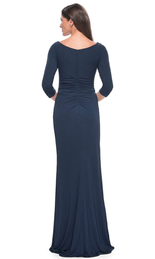 La Femme 31705 Jersey Ruched Ruffle Bateau Formal Dress