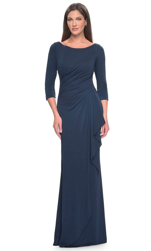 La Femme 31705 Jersey Ruched Ruffle Bateau Formal Dress
