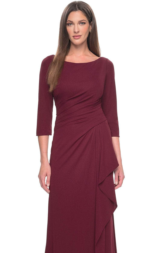 La Femme 31705 Jersey Ruched Ruffle Bateau Formal Dress