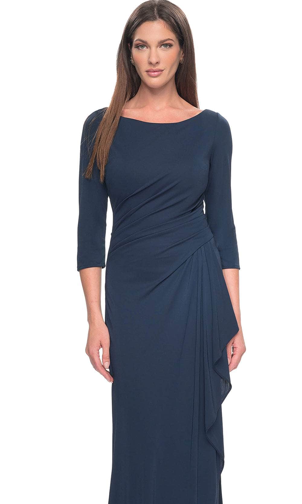 La Femme 31705 Jersey Ruched Ruffle Bateau Formal Dress