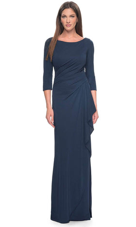 La Femme 31705 Jersey Ruched Ruffle Bateau Formal Dress