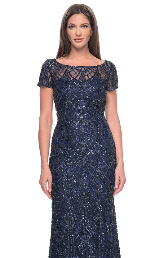 La Femme 31709 Lace Beaded Illusion Bateau Evening Gown