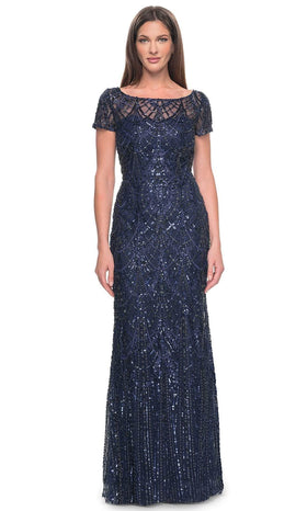 La Femme 31709 Lace Beaded Illusion Bateau Evening Gown